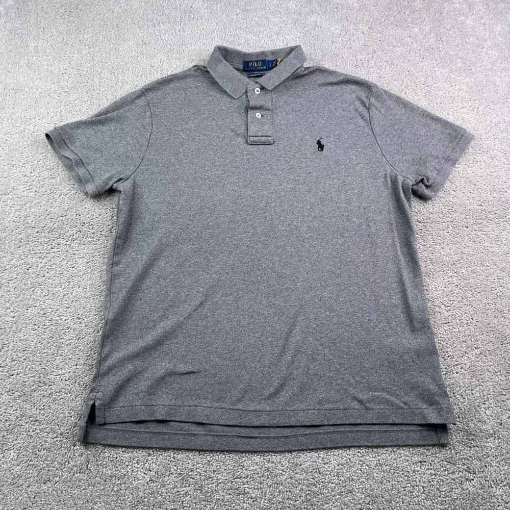 Polo Ralph Lauren Polo Shirt Mens Large Gray Custom Slim Fit Short Sleeve Pony